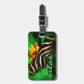 白黒ストライプバタフライ写真スリラックスプリプト ラゲッジタグ (正面縦)