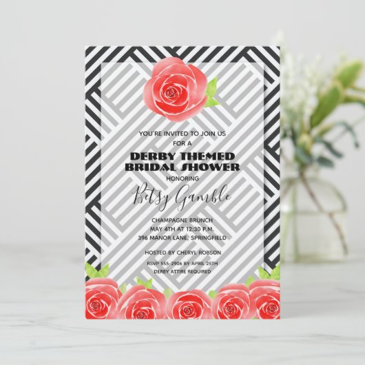 白黒ストライプバラダービーブライダルシャワー招待状 (スタンド正面)