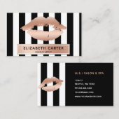 白黒ストライプバラ金ゴールド唇メイクアップアーティスト 名刺 (正面/裏面)