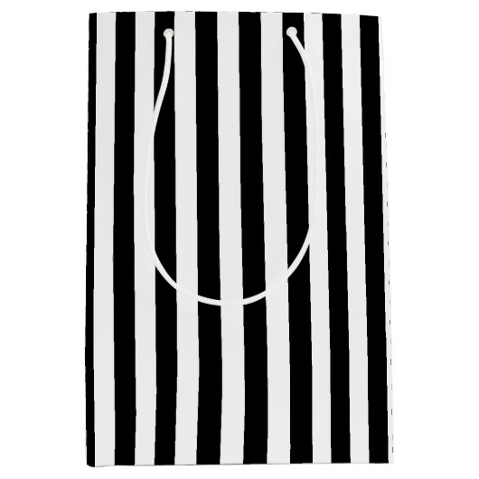 白黒ストライプパターン ミディアムペーパーバッグ (正面)
