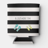 白黒ストライプビーチ名モノグラム 缶クーラー (正面)