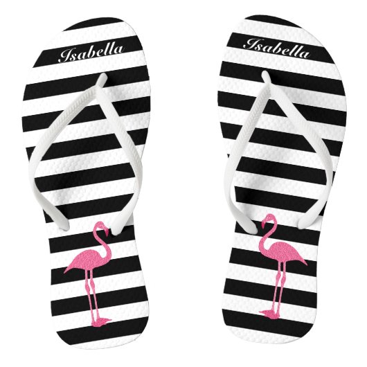 白黒ストライプ🦩ピンクフラミンゴ ビーチサンダル (ソール)