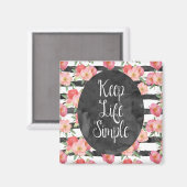 白黒ストライプピンク水色フローラ マグネット (正面/裏面)