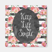 白黒ストライプピンク水色フローラ マグネット (正面)