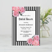 白黒ストライプピンク花模様ブライダルシャワー 招待状 (スタンド正面)