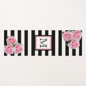 白黒ストライプピンク花模様モノグラム ヨガマット (正面(横))