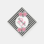 白黒ストライプピンク花模様21歳 スタンダードカクテルナプキン (角)