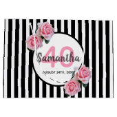 白黒ストライプピンク花模様40歳 ラージペーパーバッグ (裏面)