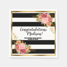 白黒ストライプピンク金ゴールドフローラ卒業