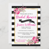 白黒ストライプフローラブライダルシャワー招待 招待状 (正面)
