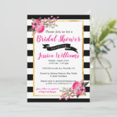 白黒ストライプフローラブライダルシャワー招待 招待状 (スタンド正面)