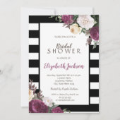 白黒ストライプフローラブライダルシャワー 招待状 (正面)