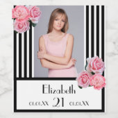 白黒ストライプフローラ写真21歳 ワインラベル (シングルラベル)