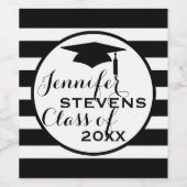 白黒ストライプブラックキャップ – 目盛り ワインラベル (シングルラベル)