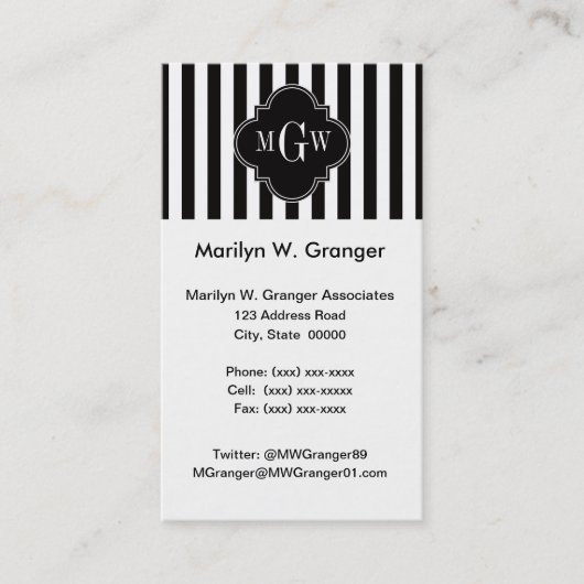 白黒ストライプブラッククローバー3モノグラム 名刺 (正面)