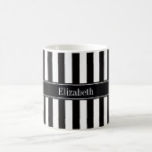 白黒ストライプブラックネームモノグラム コーヒーマグカップ (中央)