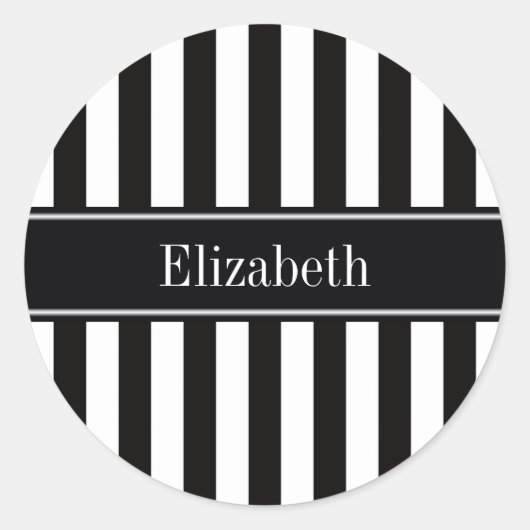 白黒ストライプブラックネームモノグラム ラウンドシール (正面)