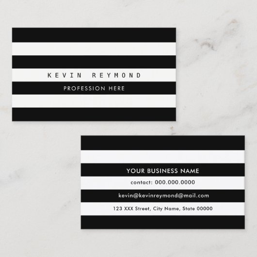 白黒ストライププロフェッショナルストライプの 名刺 (正面/裏面)