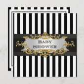 白黒ストライプベビーシャワー 招待状 (正面/裏面)