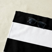 白黒ストライプホットピンクネームモノグラム ビーチタオル (インサイチュ)