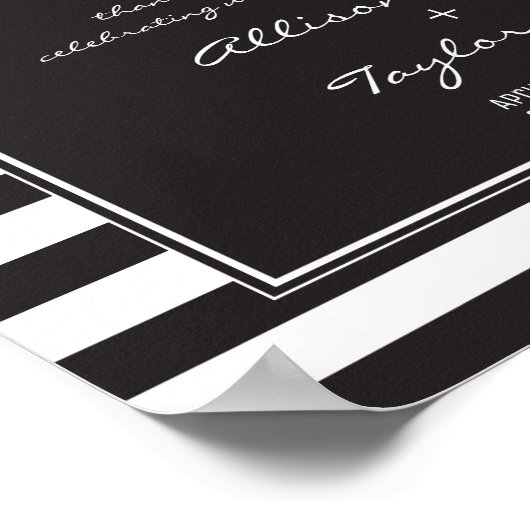 白黒ストライプミニマル結婚式の引き出物標識 ポスター (角)