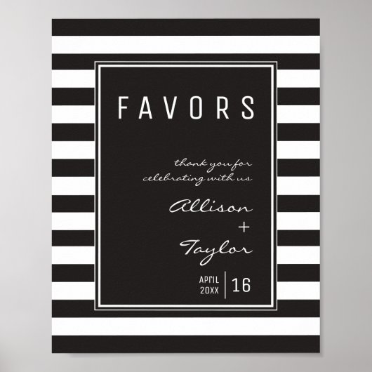 白黒ストライプミニマル結婚式の引き出物標識 ポスター (正面)