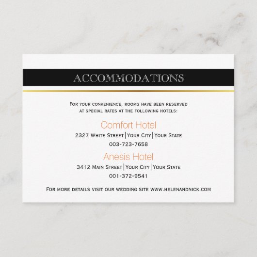 白黒ストライプモダンの結婚宿泊 エンクロージャーカード (正面)