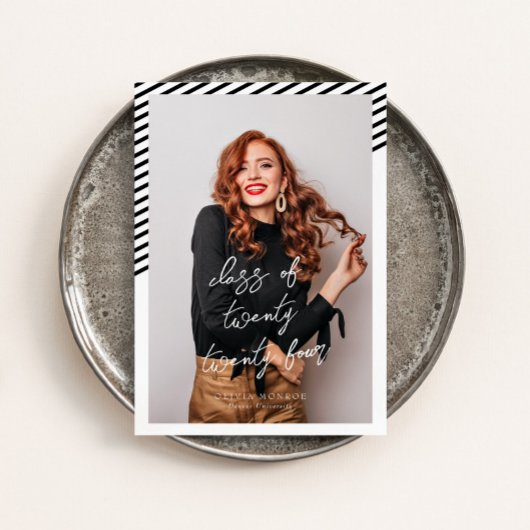 白黒ストライプモダンミニマル卒業 招待状