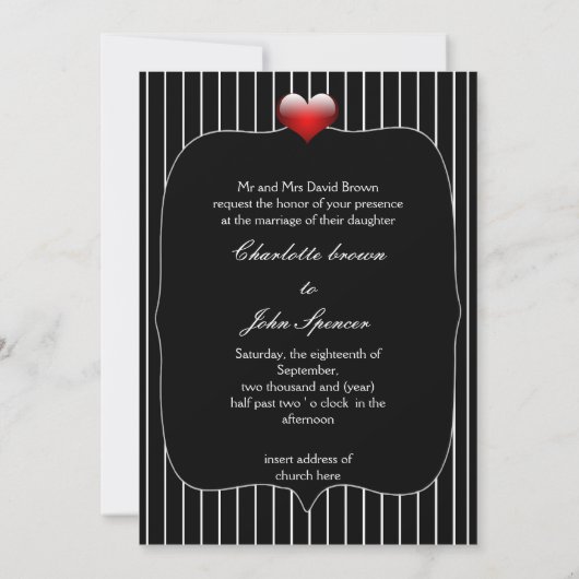 白黒ストライプモダン結婚の 招待状 (裏面)