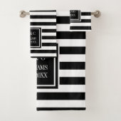 白黒ストライプモノグパーソナライズされたラム バスタオルセット (インサイチュ)
