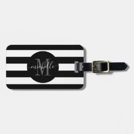白黒ストライプモノグラムガーリースクリプトサークル ラゲッジタグ