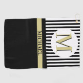 白黒ストライプモノグラム名 ゴルフタオル (横)