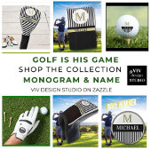 白黒ストライプモノグラム名 ゴルフタオル