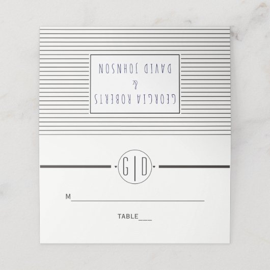 白黒ストライプモノグラ結婚ム折り曲げ護衛 プレイスカード (外部開封)