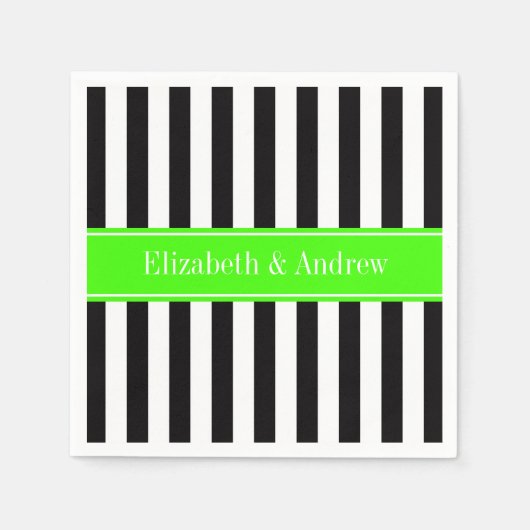 白黒ストライプライムリボン名モノグラム スタンダードカクテルナプキン (正面)