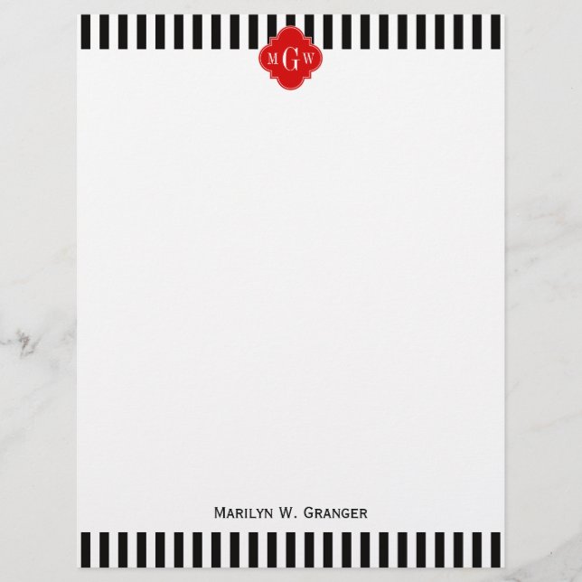 白黒ストライプレッドクローバー3モノグラム (正面)