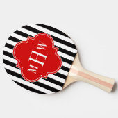 白黒ストライプレッドクローバー3モノグラム 卓球ラケット (横)