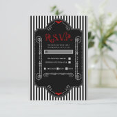 白黒ストライプレッドゴシックこうもりウェディングRSVP 出欠カード (スタンド正面)