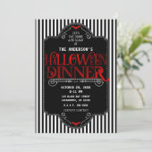 白黒ストライプレッドゴシックハロウィーンディナー 招待状 (スタンド正面)