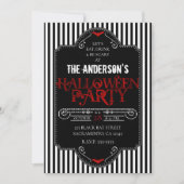 白黒ストライプレッドゴシックハローウィンパーティ 招待状 (正面)