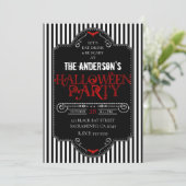 白黒ストライプレッドゴシックハローウィンパーティ 招待状 (スタンド正面)
