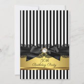 白黒ストライプレースボウ金ゴールド50歳の誕生日 招待状 (正面)