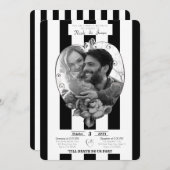 白黒ストライプ写真結婚ゴシック結婚ズ 招待状 (正面/裏面)