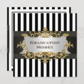 白黒ストライプ卒業招待状2 -オウム 招待状 (正面/裏面)