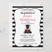 白黒ストライプ卒業 招待状 (正面)