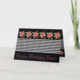 白黒ストライプ及びピンクローズ カード