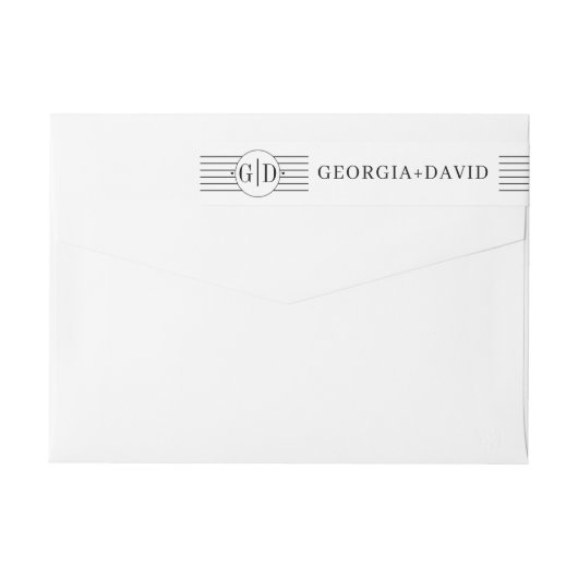 白黒ストライプ及びモノグラ結婚ム ラップアラウンドラベル (裏面)