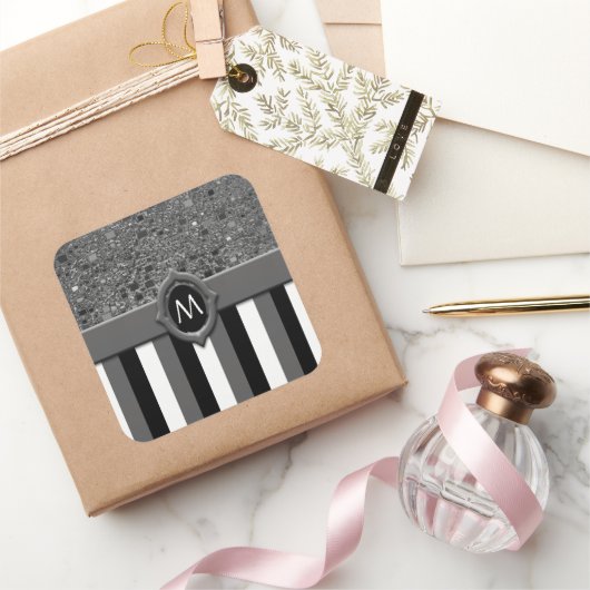 白黒ストライプ抽象芸術背景テンプレート スクエアシール (ギフト)