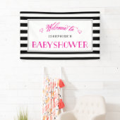 白黒ストライプ明るい赤紫色ママへ |赤ちゃんシャワー 横断幕 (インサイチュ)