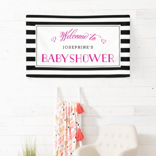 白黒ストライプ明るい赤紫色ママへ |赤ちゃんシャワー 横断幕 (インサイチュ)